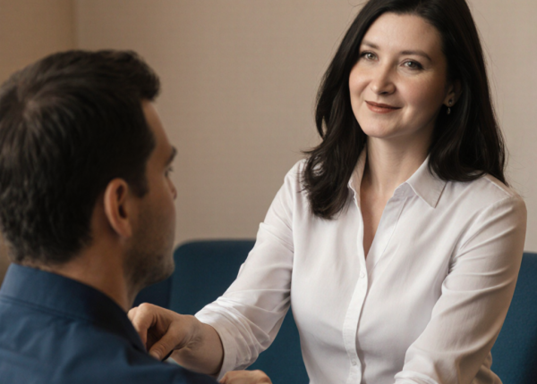 Rauchentwöhnung in Wiesbaden, Martina ist gerade in einer Rauchentwöhnung und hört dem Klienten zu